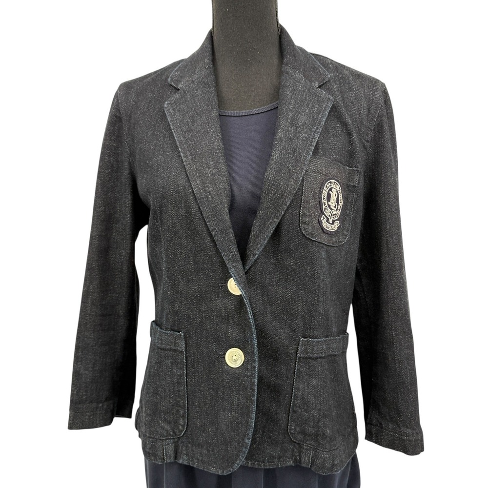 Lauren Jeans Co Women's Denim Blazer Jacket Embroidered Logo 90s Y2K Large - Picture 2 of 10